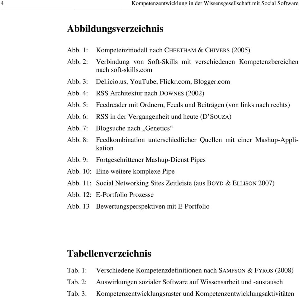 5: Feedreader mit Ordnern, Feeds und Beiträgen (von links nach rechts) Abb. 6: RSS in der Vergangenheit und heute (D SOUZA) Abb. 7: Blogsuche nach Genetics Abb.