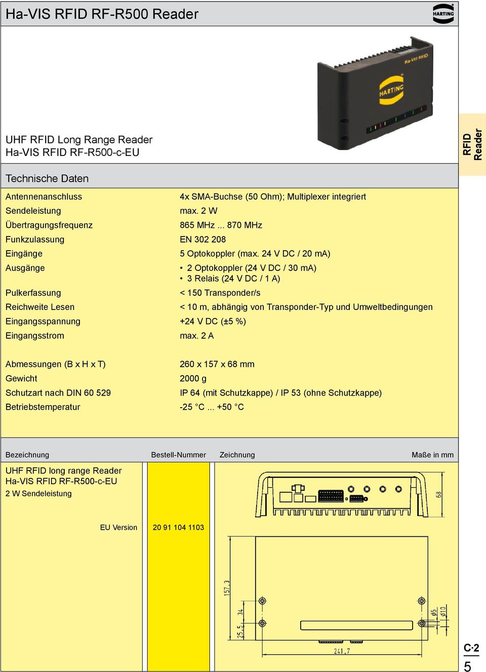 24 V DC / 20 ma) 2 Optokoppler (24 V DC / 30 ma) 3 Relais (24 V DC / 1 A) < 150 Transponder/s Eingangsspannung +24 V DC (±5 %) Eingangsstrom < 10 m, abhängig von Transponder-Typ und