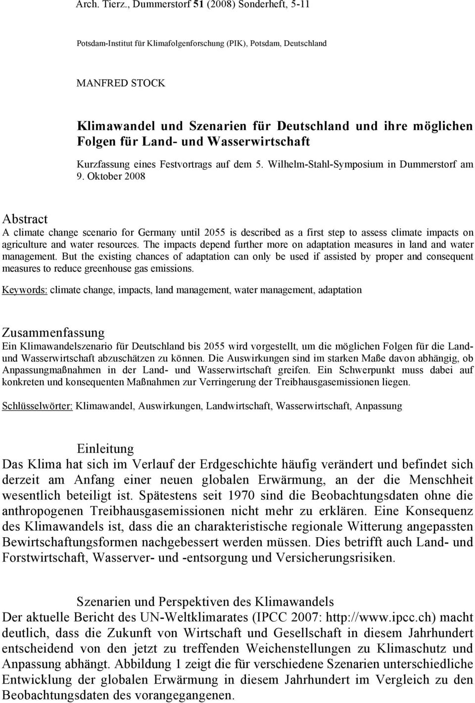 Land- und Wasserwirtschaft Kurzfassung eines Festvortrags auf dem 5. Wilhelm-Stahl-Symposium in Dummerstorf am 9.