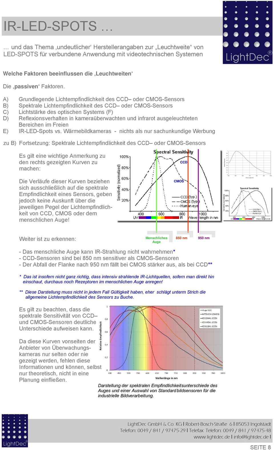 Wärmebildkameras - nichts als nur sachunkundige Werbung zu B) Fortsetzung: Spektrale Lichtempfindlichkeit des CCD oder CMOS-Sensors Es gilt eine wichtige Anmerkung zu den rechts gezeigten Kurven zu