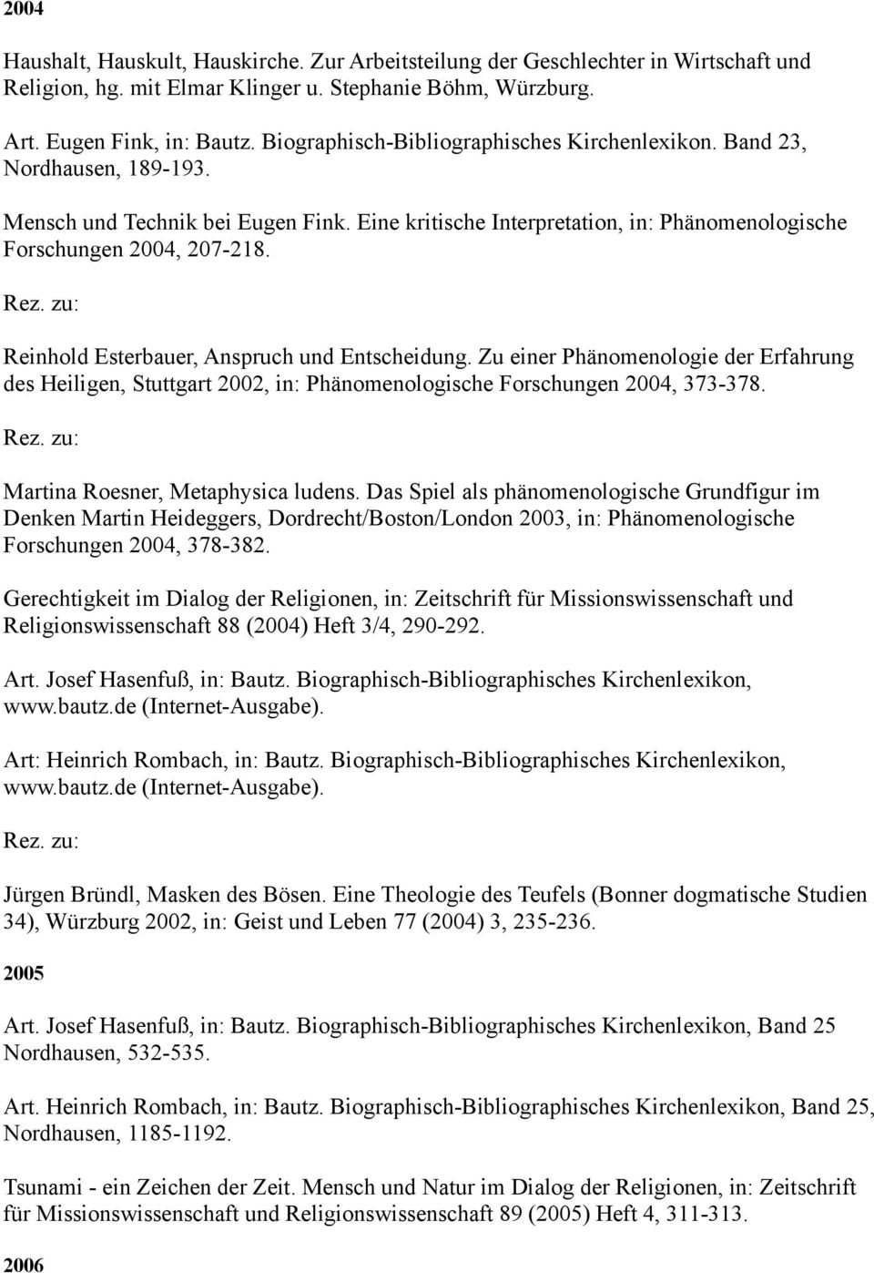 Reinhold Esterbauer, Anspruch und Entscheidung. Zu einer Phänomenologie der Erfahrung des Heiligen, Stuttgart 2002, in: Phänomenologische Forschungen 2004, 373-378.