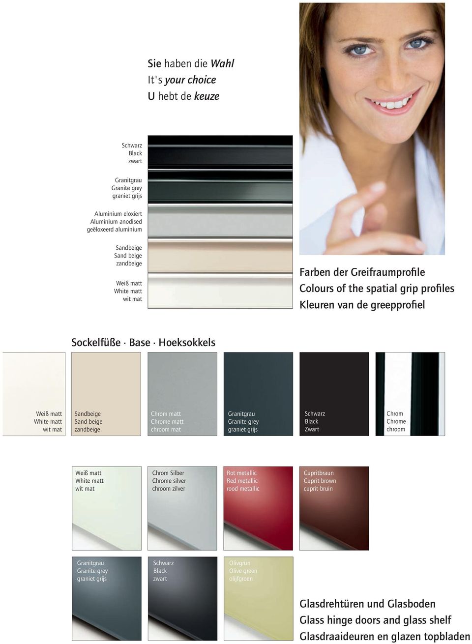 zandbeige Chrom matt Chrome matt chroom mat Granitgrau Granite grey graniet grijs Schwarz Black Zwart Chrom Chrome chroom Weiß matt White matt wit mat Chrom Silber Chrome silver chroom zilver Rot