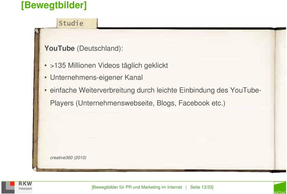 Einbindung des YouTube- Players (Unternehmenswebseite, Blogs, Facebook