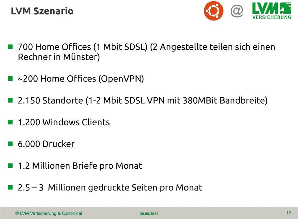 150 Standorte (1-2 Mbit SDSL VPN mit 380MBit Bandbreite) 1.