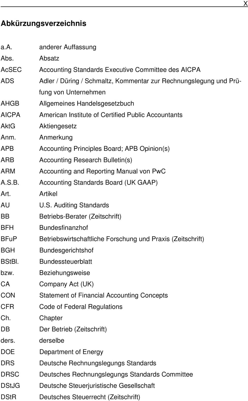 Handelsgesetzbuch American Institute of Certified Public Accountants Aktiengesetz Anmerkung Accounting Principles Board; APB Opinion(s) Accounting Research Bulletin(s) Accounting and Reporting Manual