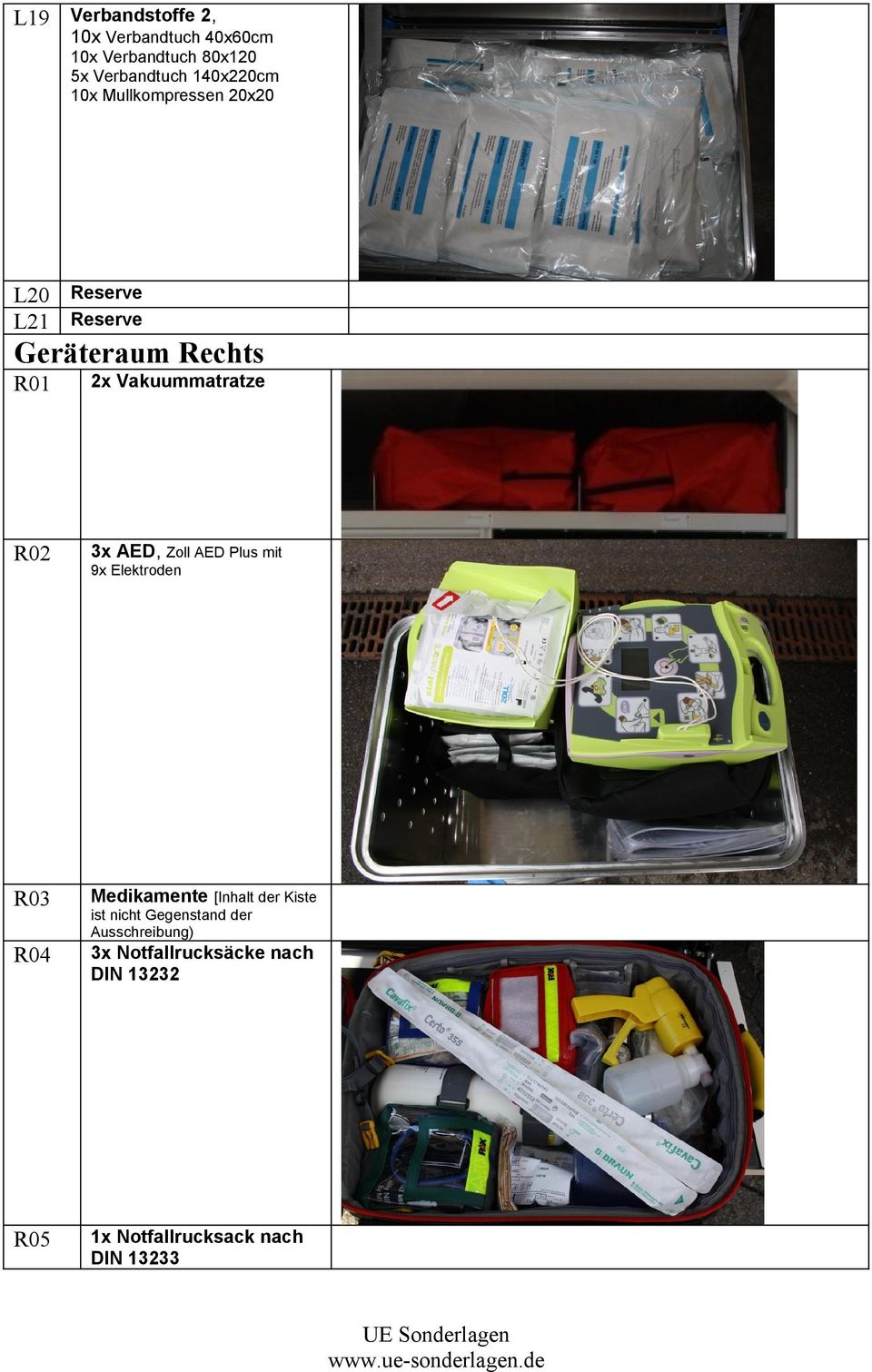 3x AED, Zoll AED Plus mit R03 Medikamente [Inhalt der Kiste R04 3x Notfallrucksäcke nach DIN