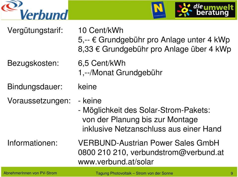 Planung bis zur Montage inklusive Netzanschluss aus einer Hand VERBUND-Austrian Power Sales