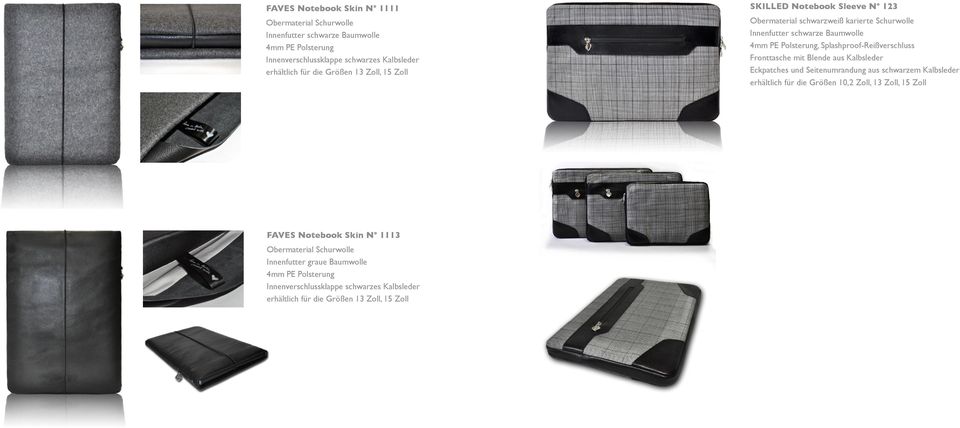aus Kalbsleder Eckpatches und Seitenumrandung aus schwarzem Kalbsleder FAVES Notebook Skin N 1113 Obermaterial Schurwolle