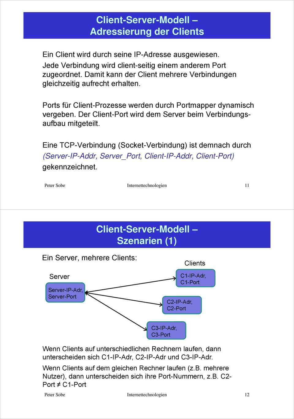 Der Client-Port wird dem Server beim Verbindungsaufbau mitgeteilt. Eine TCP-Verbindung (Socket-Verbindung) ist demnach durch (Server-IP-Addr, Server_Port, Client-IP-Addr, Client-Port) gekennzeichnet.