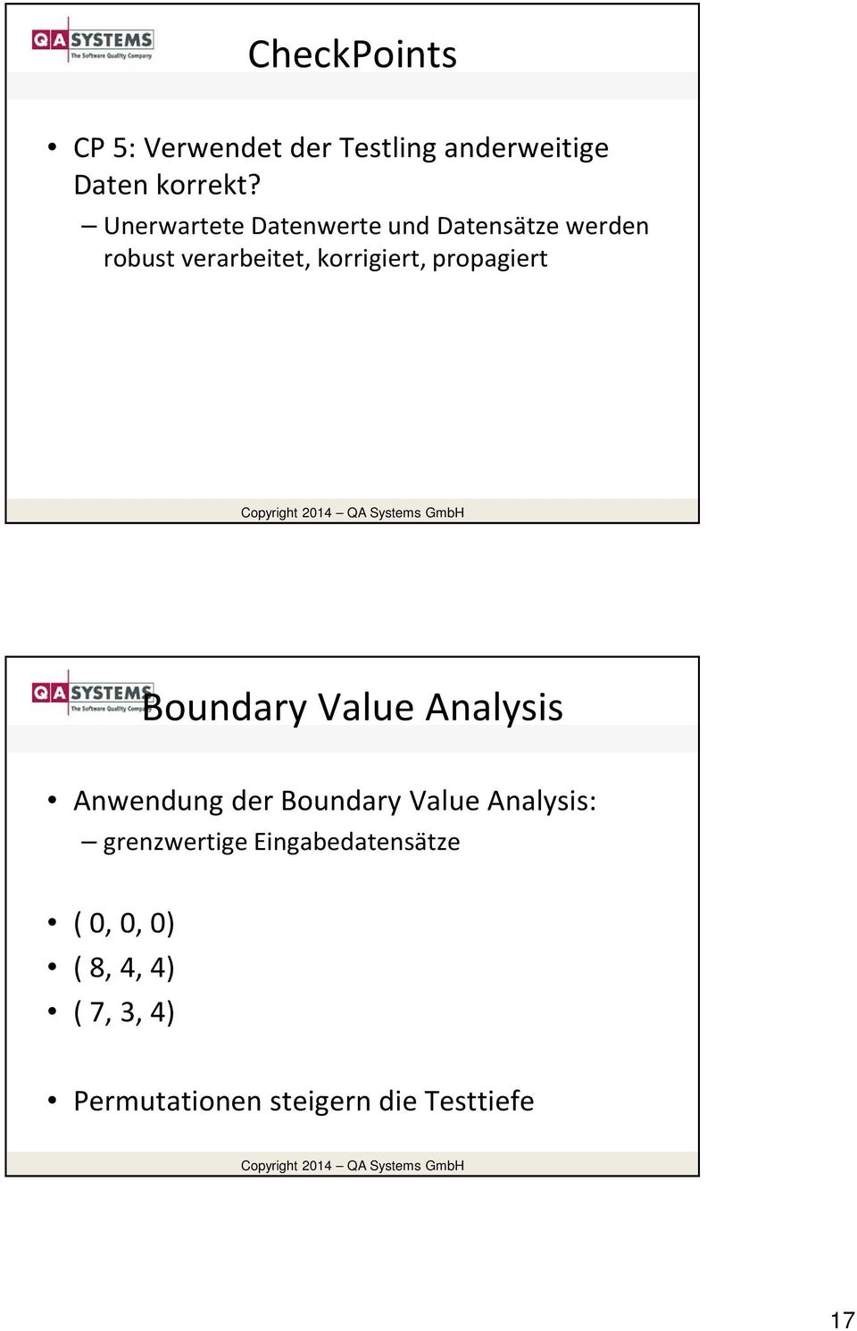 propagiert Boundary Value Analysis Anwendung der Boundary Value Analysis: