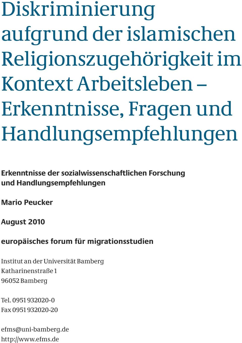 Handlungsempfehlungen Mario Peucker August 2010 europäisches forum für migrationsstudien Institut an der