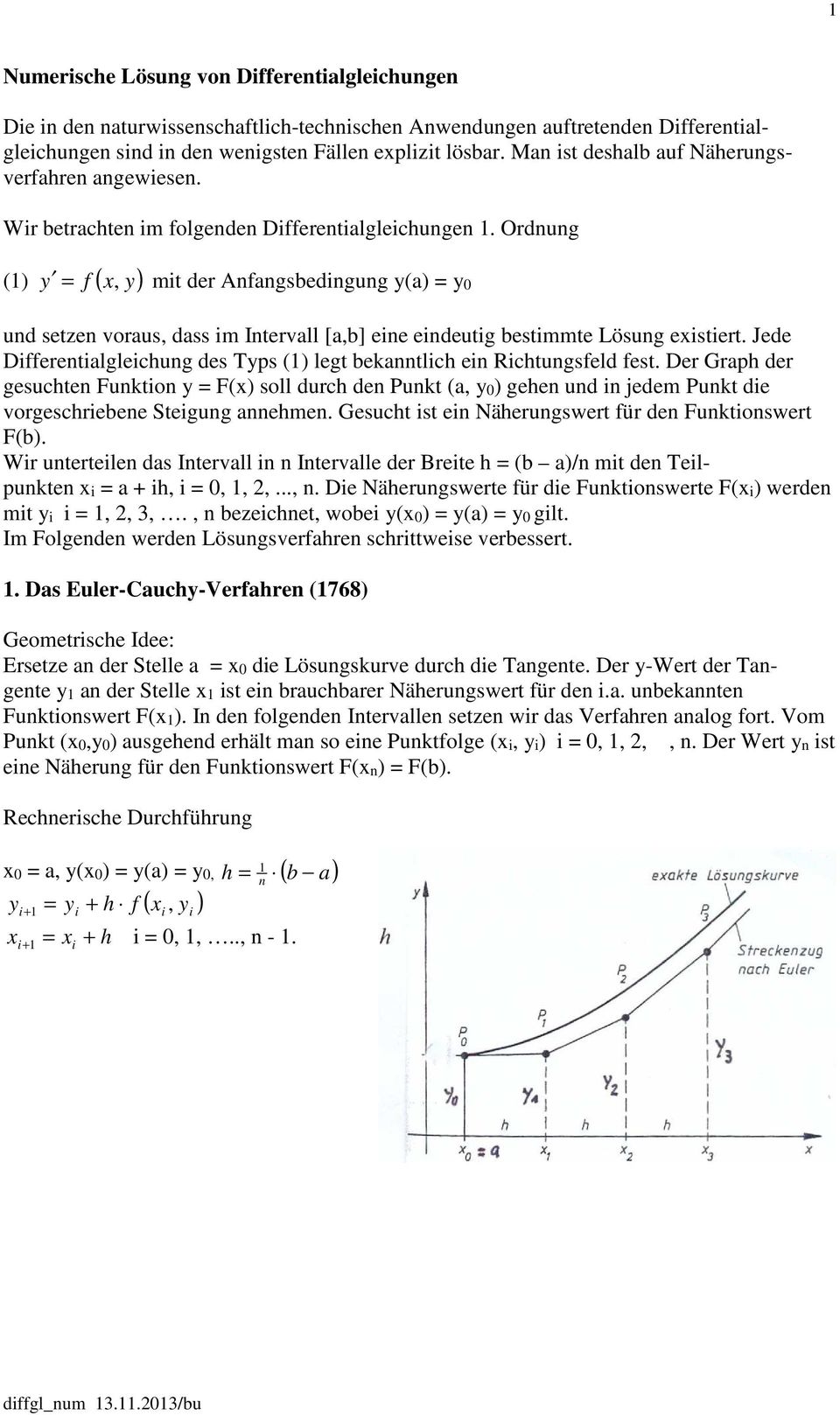 Ordnung mt der Anfangsbedngung y(a) = y0 () y = f (, y) und setzen voraus, dass m Intervall [a,b] ene endeutg bestmmte Lösung estert.