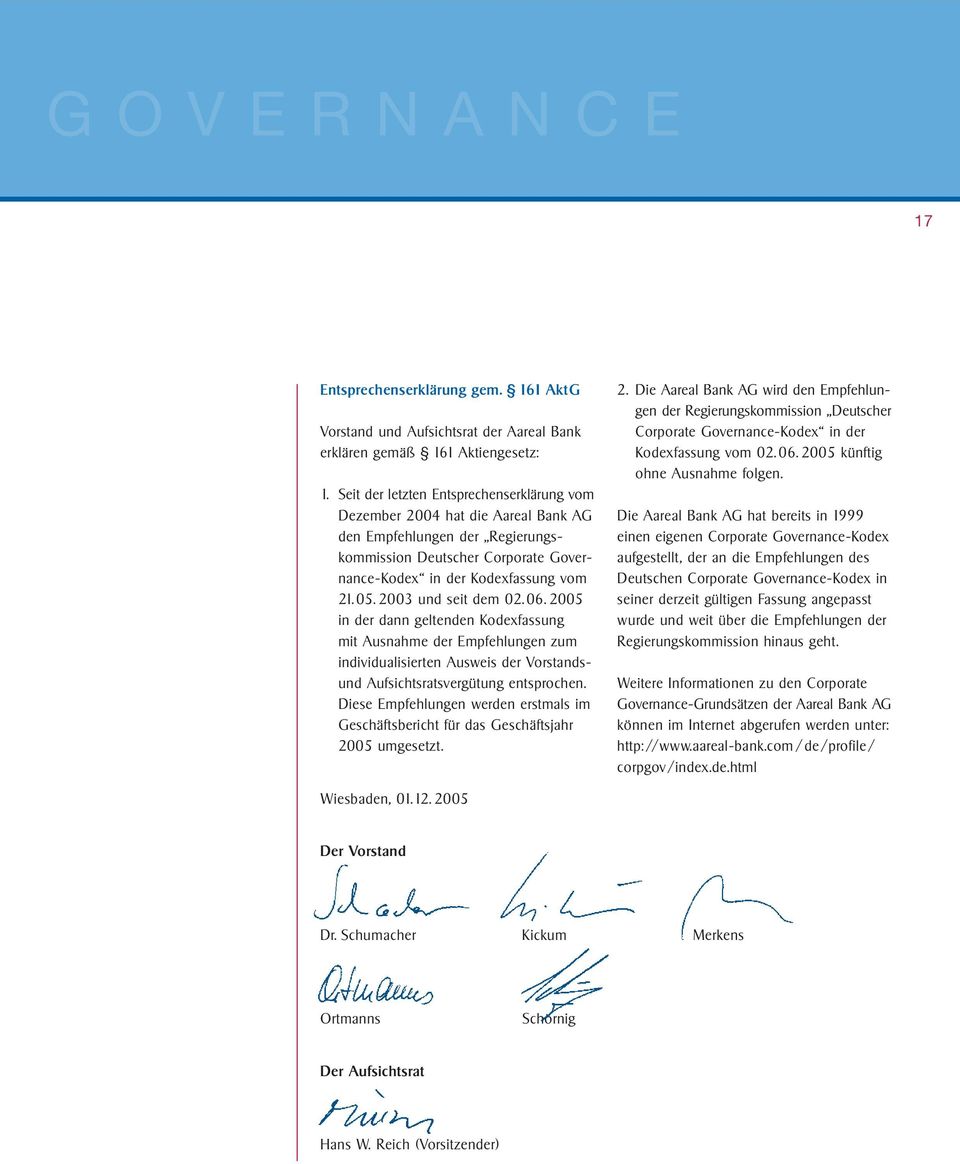 2003 und seit dem 02.06. 2005 in der dann geltenden Kodexfassung mit Ausnahme der Empfehlungen zum individualisierten Ausweis der Vorstandsund Aufsichtsratsvergütung entsprochen.