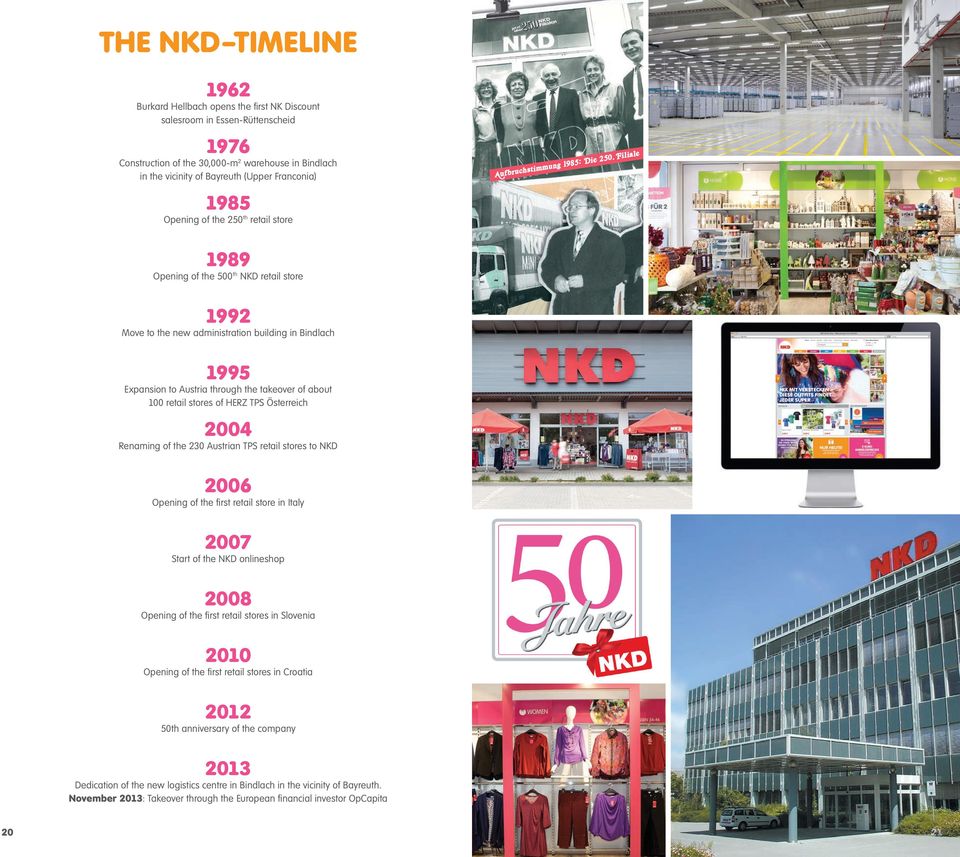 Filiale 1989 Opening of the 500 th NKD retail store 1992 Move to the new administration building in Bindlach 1995 Expansion to Austria through the takeover of about 100 retail stores of HERZ TPS