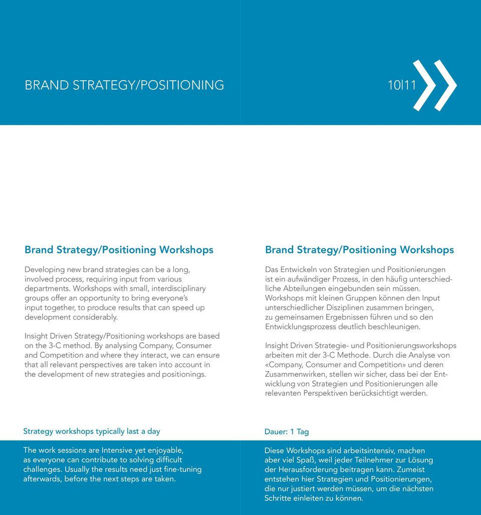 Insight Driven Strategy/Positioning workshops are based on the 3-C method.