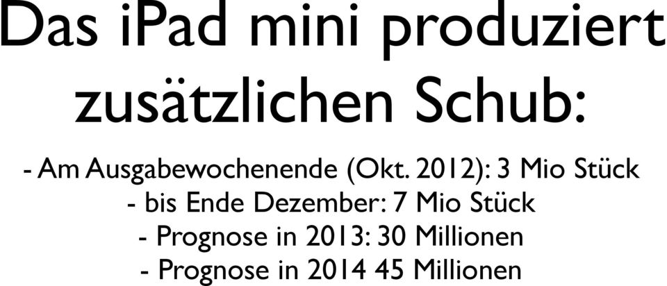 2012): 3 Mio Stück - bis Ende Dezember: 7 Mio