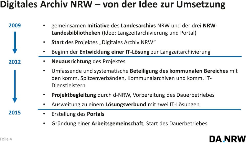 Umfassende und systematische Beteiligung des kommunalen Bereiches mit den komm. Spitzenverbänden, Kommunalarchiven und komm.