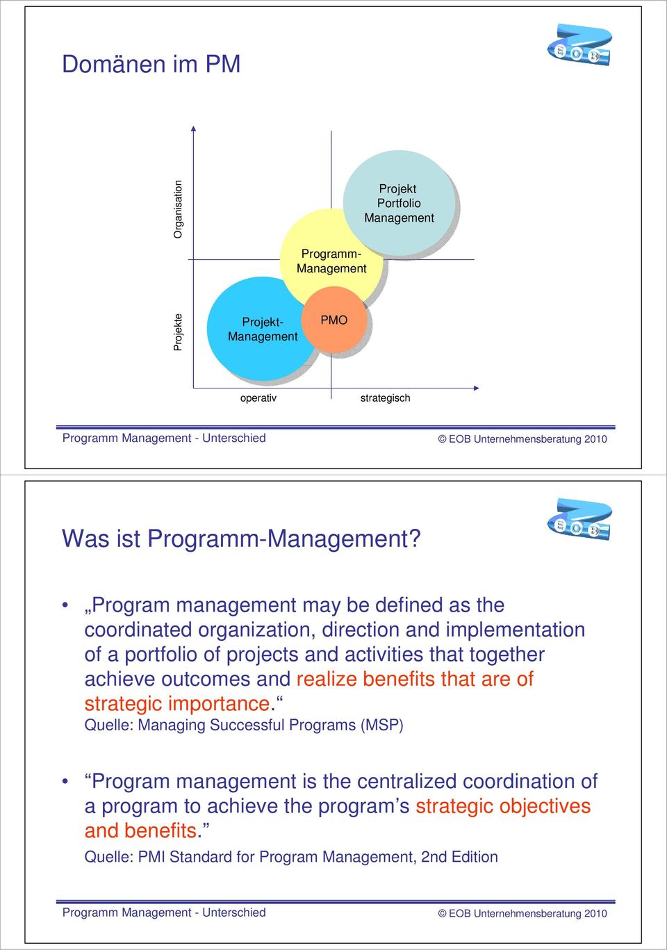 Program management may be defined as the coordinated organization, direction and implementation of a portfolio of projects and activities that