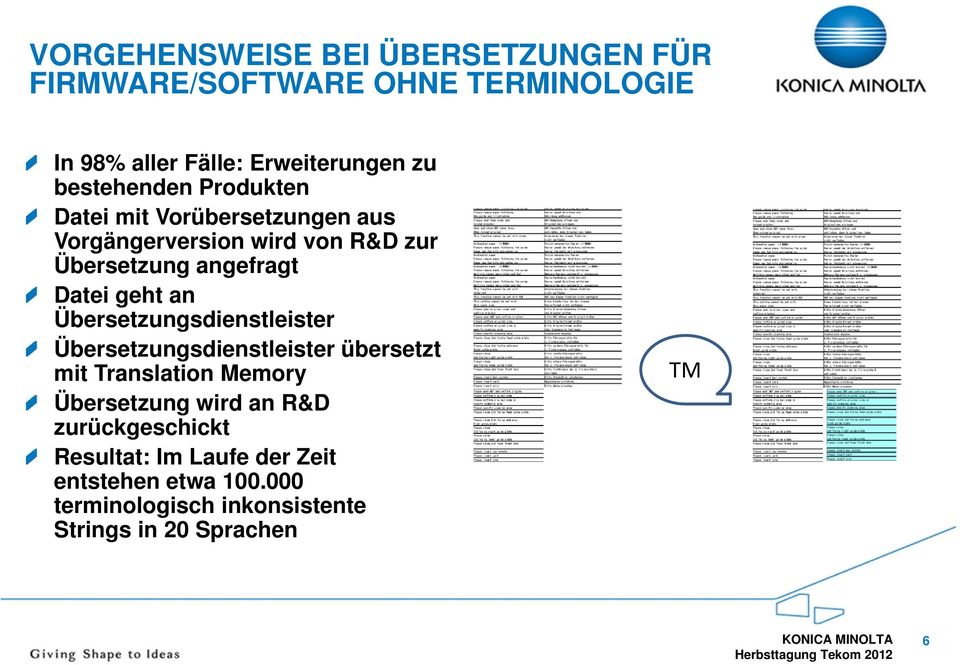 geht an Übersetzungsdienstleister Übersetzungsdienstleister übersetzt mit Translation Memory Übersetzung wird an R&D