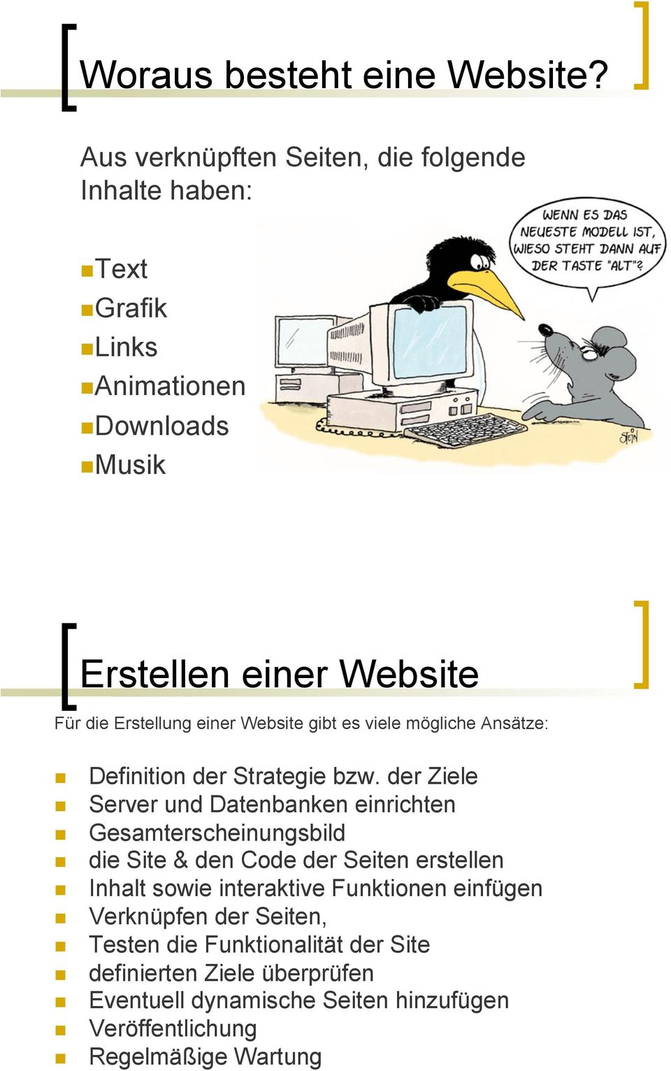 ! Server und Datenbanken einrichten!! Gesamterscheinungsbild!! die Site & den Code der Seiten erstellen!