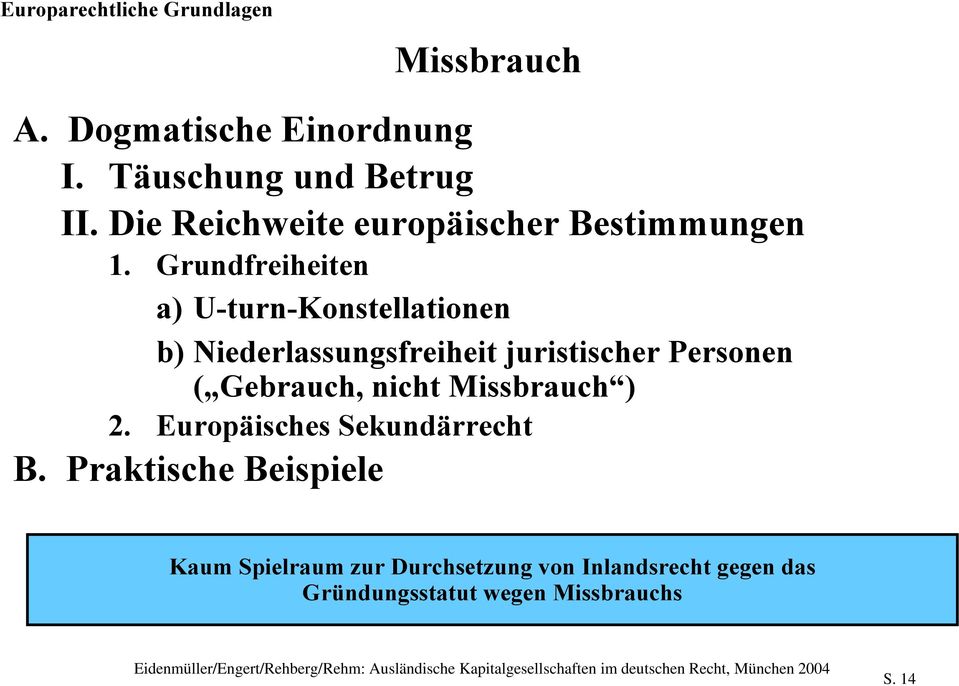 Grundfreiheiten a) U-turn-Konstellationen b) Niederlassungsfreiheit juristischer Personen ( Gebrauch,