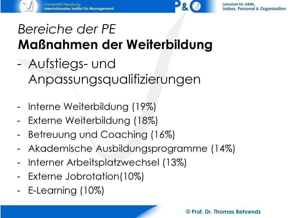 Weiterbildung (18%) - Betreuung und Coaching (16%) - Akademische
