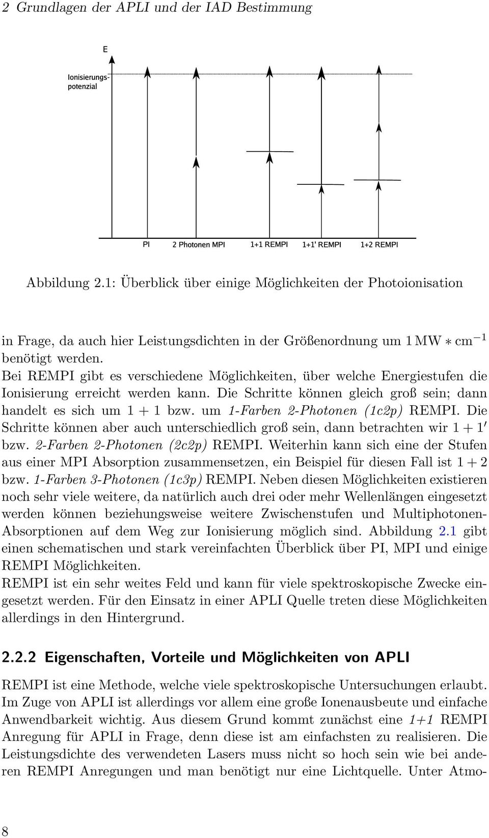 Bei REMPI gibt es verschiedene Möglichkeiten, über welche Energiestufen die Ionisierung erreicht werden kann. Die Schritte können gleich groß sein; dann handelt es sich um 1 + 1 bzw.