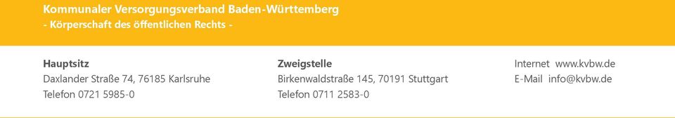 Karlsruhe Telefon 0721 5985-0 Zweigstelle Birkenwaldstraße 145,