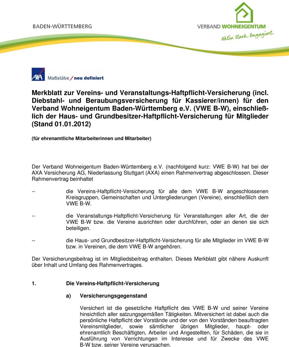 01.2012) (für ehrenamtliche Mitarbeiterinnen und Mitarbeiter) Der Verband Wohneigentum Baden-Württemberg e.v.
