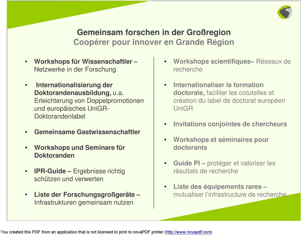 de Région Workshops für Wissenschaf