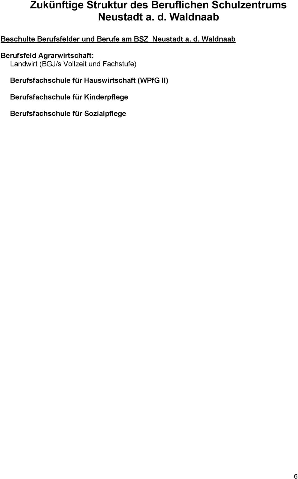 Waldnaab Beschulte Berufsfelder und Berufe am BSZ Neustadt a. d.