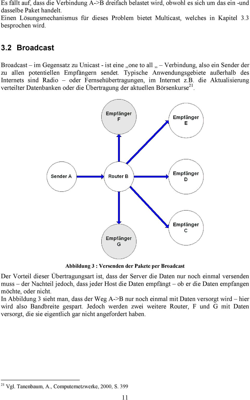 3 besprochen wird. 3.2 Broadcast Broadcast im Gegensatz zu Unicast - ist eine one to all Verbindung, also ein Sender der zu allen potentiellen Empfängern sendet.