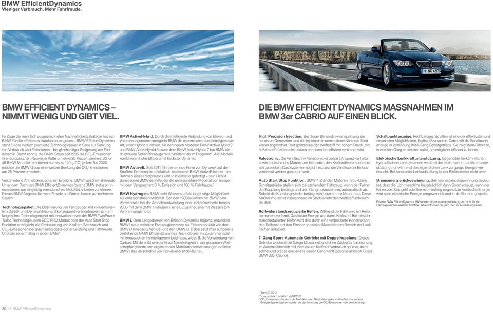 BMW Effi cientdynamics steht für das vielfach prämierte Technologiepaket in Serie zur Senkung von Verbrauch und Emissionen bei gleichzeitiger Steigerung der Fahrdynamik.
