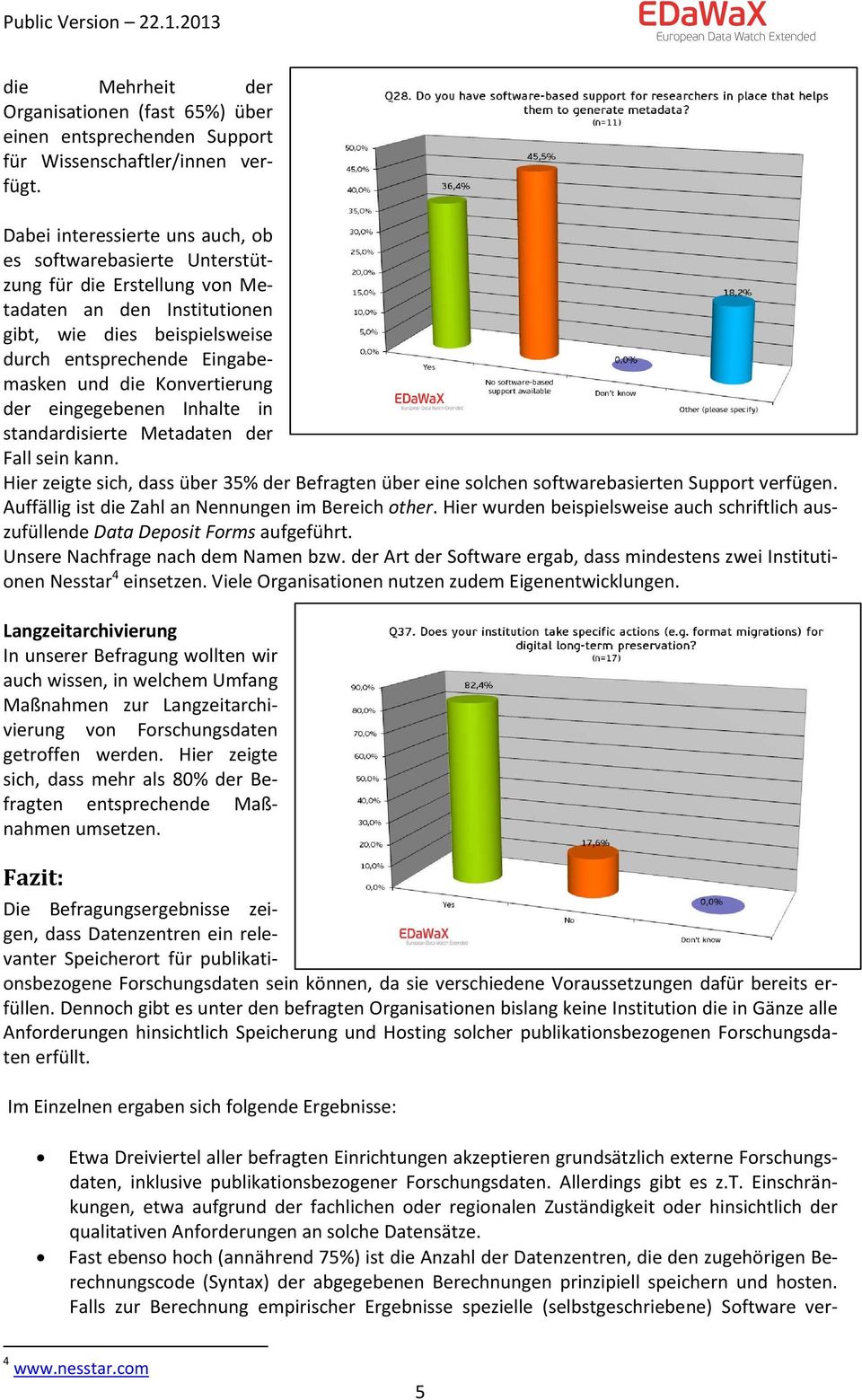 Konvertierung der eingegebenen Inhalte in standardisierte Metadaten der Fall sein kann. Hier zeigte sich, dass über 35% der Befragten über eine solchen softwarebasierten Support verfügen.