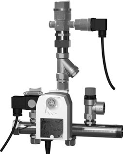 Všeobecne Prehľadné zobrazenie Variomat riadiaca jednotka s hydraulickou časťou 1 Guľový kohút so zaistením Rp 1 (zakryté) na výtlaku čerpadla 2 Tlakový snímač 3 Magnetický ventil (doplňovanie) 4