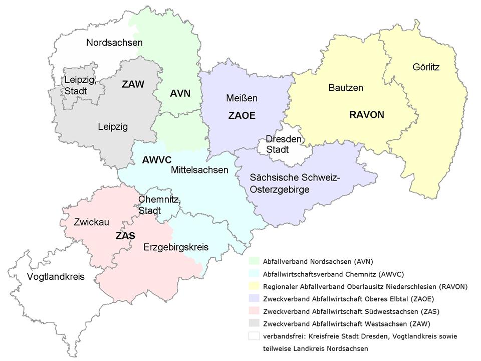 weils nur zum Teil einem Abfallverband an. Der Erzgebirgskreis sowie der Landkreis Mittelsachsen waren jeweils mit Teilen Mitglied in zwei unterschiedlichen Abfallverbänden.