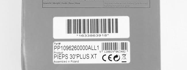 1.1 Kennzeichnung Der 30 PLUS XT ist laut zutreffenden Richtlinien am Gerät und an der Verpackung gekennzeichnet. Kennzeichnung auf Gerät Rückseite Kennzeichnung auf Verpackung CE Kennzeichnung lt.