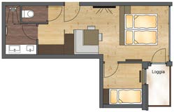 40er FamilySuite - Panorama (40 m²) edler Eichenholzboden, Elternbett mit großer Panoramascheibe, eigenes Kinderzimmer mit Stockbett, Boxspringbett (1,80 x 2,10 m), Kaltschaumtopper, Badezimmer mit