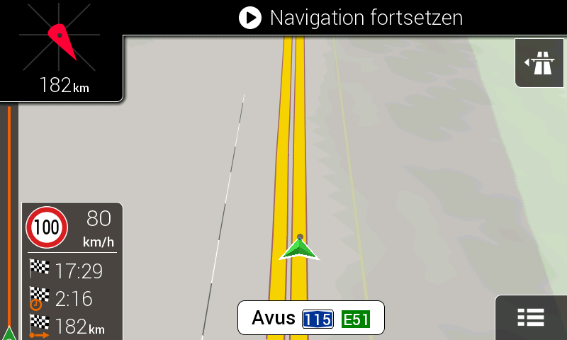 2. Tippen Sie im Navigationsmenü auf. 3. Die erste Zeile von unten enthält den Ausgangspunkt der Route, normalerweise Ihre aktuelle GPS-Position.