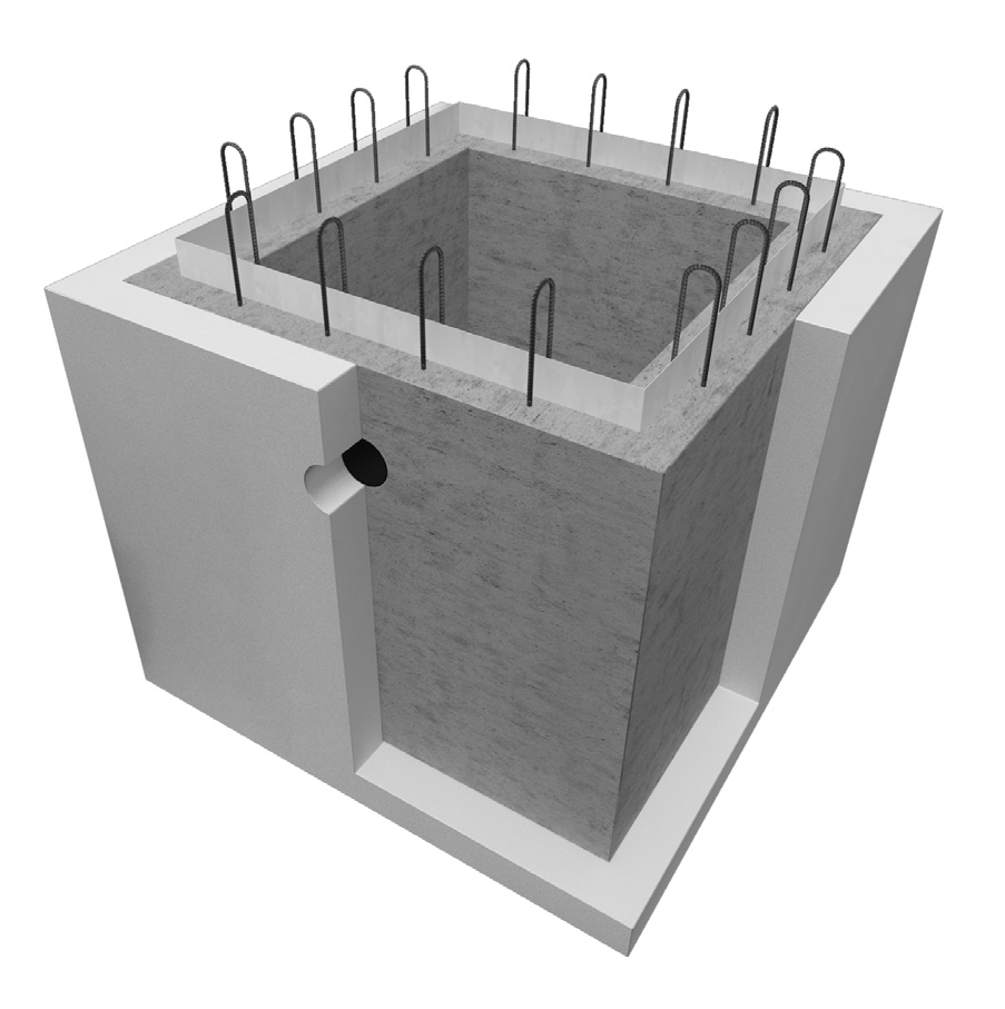 NEU gedämmter Pumpensumpf als Betonfertigteil aus wasserundurchlässigem Beton C 35/45 Anschlussbewehrung Ø 8 mm / s = 15 cm Fugenblech mit bauaufsichtl.
