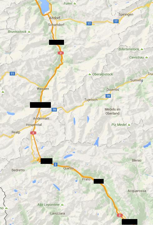 Vergleich Gotthard-Eisenbahntunnel und neuer Gotthard-Basistunnel Trage mithilfe der Schweizerkarte die folgenden Punkte ein: Göschenen Airolo Erstfeld Sedrun Faido Bodio Nun ziehe eine Linie