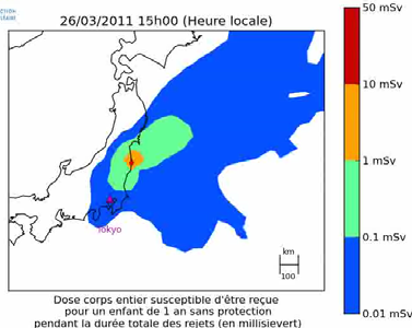 Sr 90 Freisetzung für Fukushima berechnet nach Analysen von Boden (Probenahmepunkte 31, 32, 33) ca. 40 km NW von Fukushima Dai ichi (16. 19. 3.2011, MEXT).