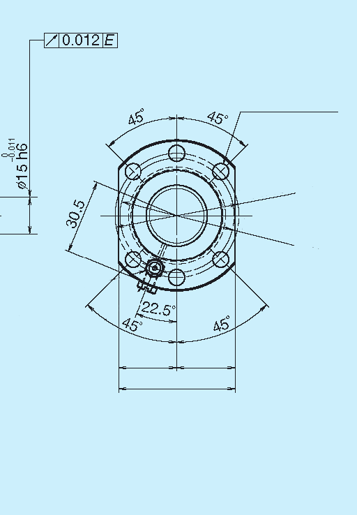 Lochkreis 47 Geschliffene KGT mit bearbeiteten Enden Typ: PSS Spindeldurchmesser 25 mm Steigung 5, 10, 20, 25, 30 und 50 mm 2-Hochleistungsabstreifer (Synthetischer Kunststoff) 6 x Ø 6.