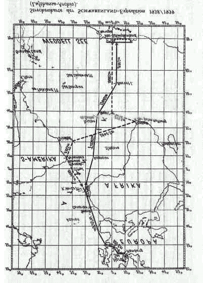 Doch zurück zu den Tatsachen: Die NEUSCHWABENLAND verliess Hamburg am 17.12.1938 und erreichte die Antarktis am 19.01.1939 bei 4 15 W und 69 10 S. (s.karte).