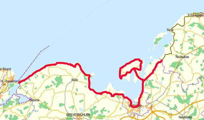 Fallbeispiel Ostseeküstenradweg im Landkreis NWM Vorerfassung eines Abschnitts von 73 km in NWM (ohne Poel) durch die