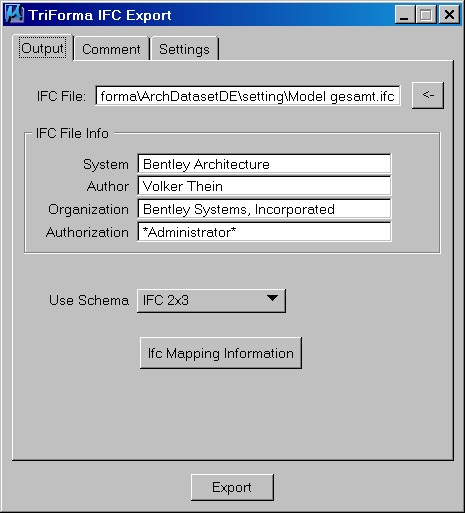 Versionsvoraussetzungen Voraussetzung für den IFC Export und Import sind die unten genannten Versionen oder deren Nachfolgeversionen: - MicroStation V8 2004 Edition, Version 08.09.03.