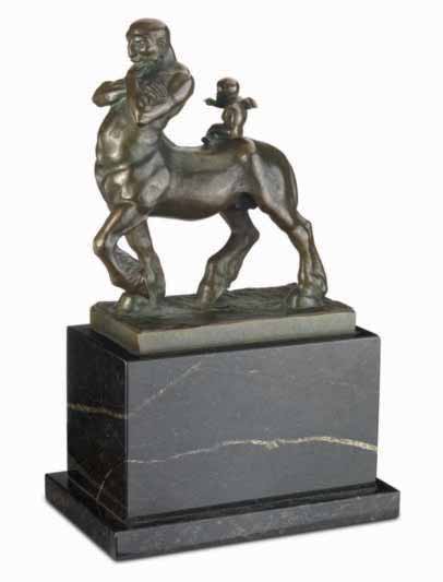 3702 ANTOINE LOUIS BARYE Paris 1796-1875 Paris Jaguar beim Reissen eines Hasen Am Fuss signiert A. L. Barye und rückseitig bezeichnet F. BARBEDIENNE FONDEUR (PARIS). Dunkel patinierte Bronze.