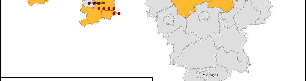 4.2 Gebiete für die Umsetzung mit Prioritätensetzung Gebiete mit hoher Priorität für die Umsetzung von Maßnahmen für den Steinbeißer liegen insbesondere im Nordosten von Niedersachsen (Landkreise