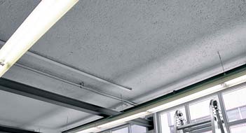 Spritzputz an Decken, Wänden und Stahlträgern Spritzasbest (schwachgebundener Asbest) Spritzasbestbelag an Decke Arbeiten und Gefährdungen Aufenthalt in Räumen mit unbeschädigten Spritzasbestbelägen
