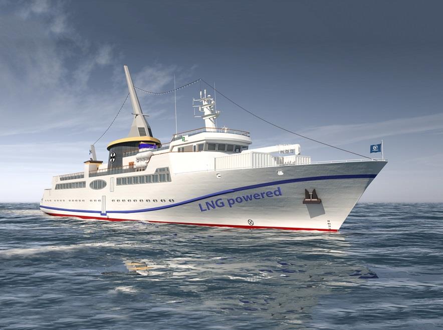 Helgolandschiff fährt mit LNG Neue Fähre befördert Personen und Fracht umweltschonend Der Fährbetrieb zwischen Cuxhaven und Helgoland erhält im kommenden Jahr umweltschonende Verstärkung in Form